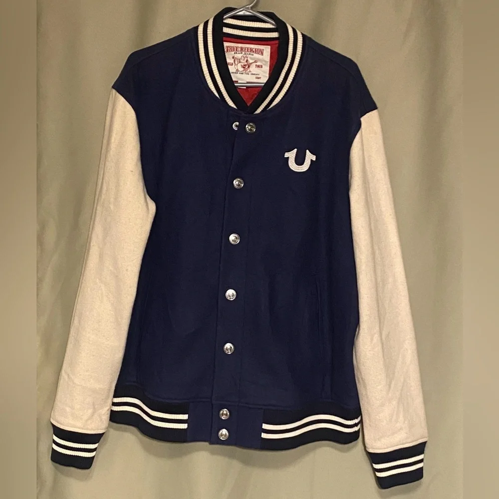 True Religion Buddha Varsity TR-02 Jacket Blue White Wool Blend Men’s 2XL